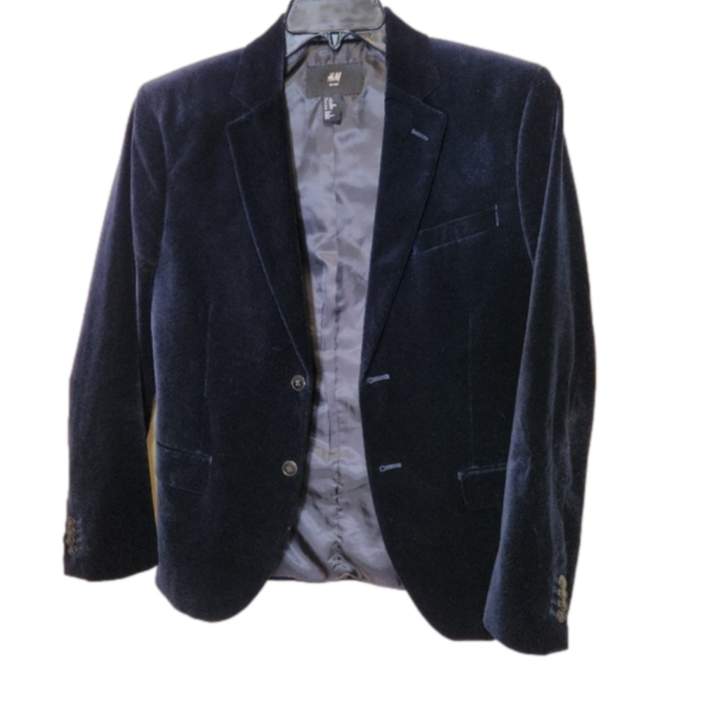 Men H&M Slim Fit Turn Down Collar Velvet Suit Jacket Blazer Sport Coat 36R
